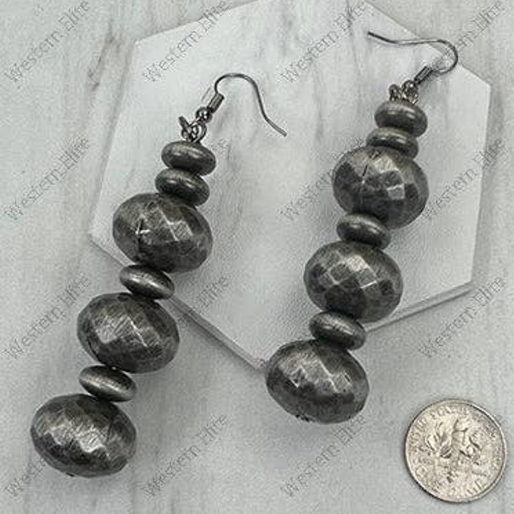 Silver Pearl Bead Drop Earrings Navajo Style